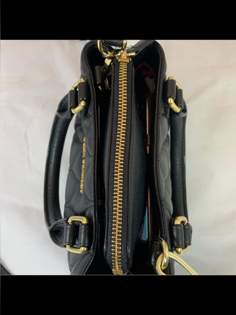 Quilted Leather mini “Emma” Satchel Crossbody Bag - Black - Picture 5 of 7